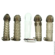 Удлиняющие насадки - набор насадок на пенис с вибропулей vibrating penis sleeve kit фото