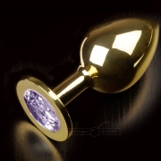 Анальные игрушки - малая золотистая анальная пробка с кристаллом фото