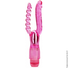 Фото вибратор с двумя наконечниками для влагалища и ануса в профессиональном Секс Шопе