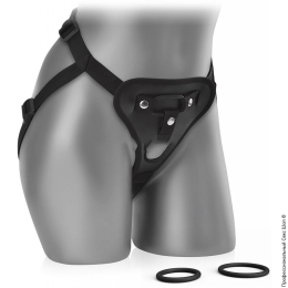 Фото ремень strap-on для крепления дилдо, 3 сменных обруча + отверстие для пениса - лесбийский секс, петинг в профессиональном Секс Шопе