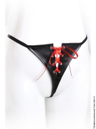 Фото шкіряні трусики з червоною шнурівкою спереду в профессиональном Секс Шопе