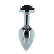 Анальная пробка с вибрацией - lux active rose anal plug black - металлическая анальная вибропробка, 8.9х3.4 см (чёрный) фото