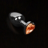 Большая серебристая анальная пробка с кристаллом в виде сердечка