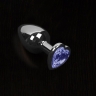 Большая серебристая анальная пробка с кристаллом в виде сердечка - Большая серебристая анальная пробка с кристаллом в виде сердечка