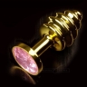 Витая золотистая анальная пробка с кристаллом - Витая золотистая анальная пробка с кристаллом