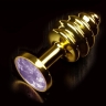 Витая золотистая анальная пробка с кристаллом - Витая золотистая анальная пробка с кристаллом