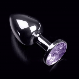 Фото малая серебристая анальная пробка с кристаллом в профессиональном Секс Шопе