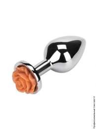 Фото металева анальна пробка з каменем flower orange, 8х3,5см в профессиональном Секс Шопе