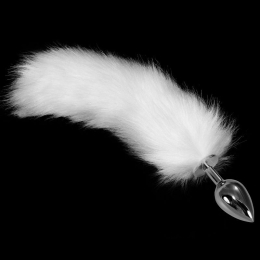 Фото lovetoy fox tail white metal anal plug large - анальная пробка с пушистым хвостом,  8.5х4 см (белый) в профессиональном Секс Шопе