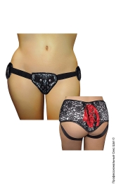 Фото труси для страпона sportsheets - plus grey & black lace corsette strap on в профессиональном Секс Шопе